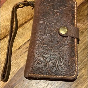 Brown handmade leather IPhone wallet/ case